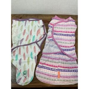 2 Swaddle Blankets SwaddleMe‎ Aztec Print and Baby Swaddle Feather Print